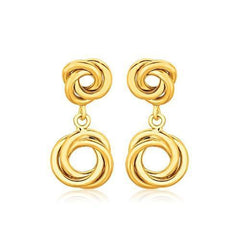 14k Yellow Gold Love Knot Stud Earrings with Drops