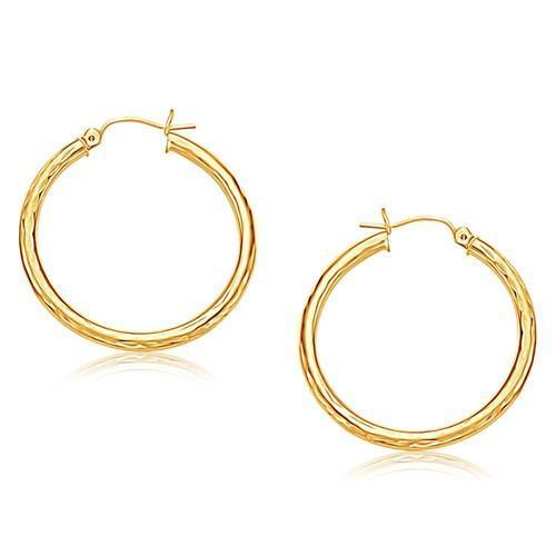 14k Yellow Gold Hoop Earring with Diamond-Cut Finish (30 mm Diameter)