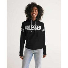 Blessed Black White Womens Hoodie with Sleeve Text