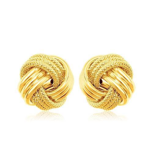 14k Yellow Gold Love Knot with Ridge Texture Earrings