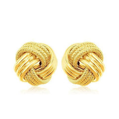 14k Yellow Gold Love Knot with Ridge Texture Earrings