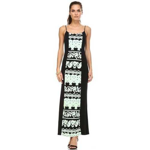 Women's Printed Contrast Maxi Tank Dress