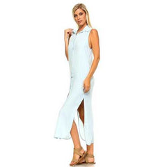 Women's Button Down Denim Side Slit Dress